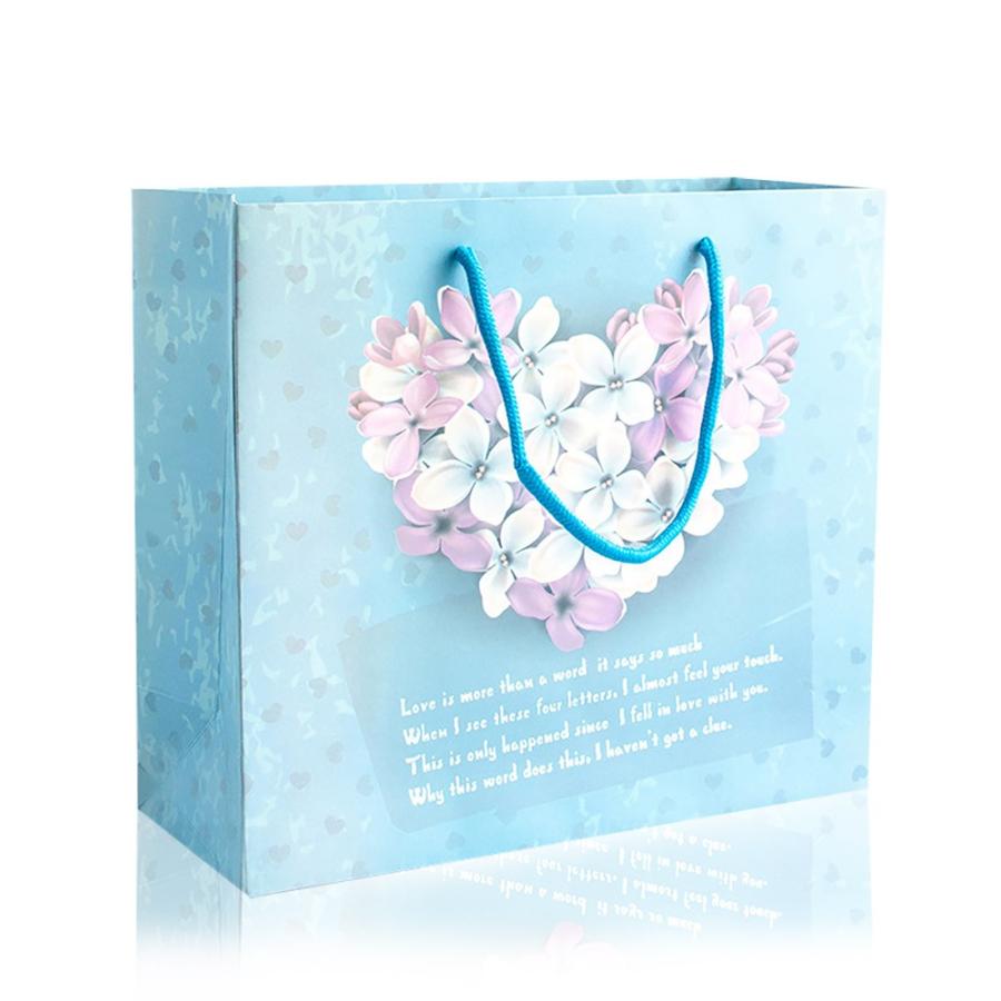 ラッピングギフトバッグ 手提げ袋 紙袋 | 薔薇 フラワー 花 水色 上品