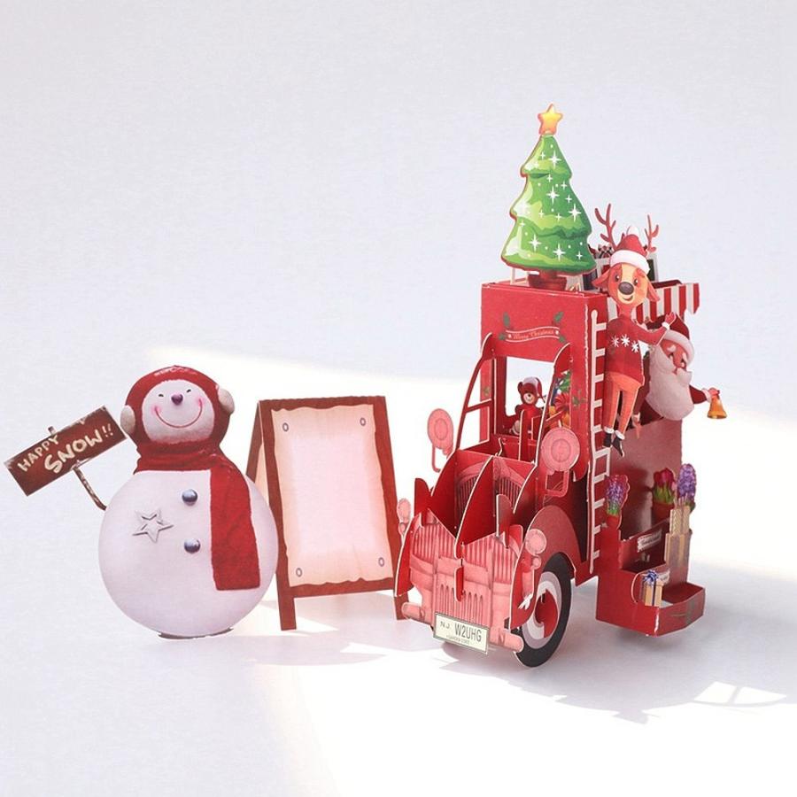 メッセージ カード 飛び出す 立体 3D 販売車のサンタさんとトナカイと