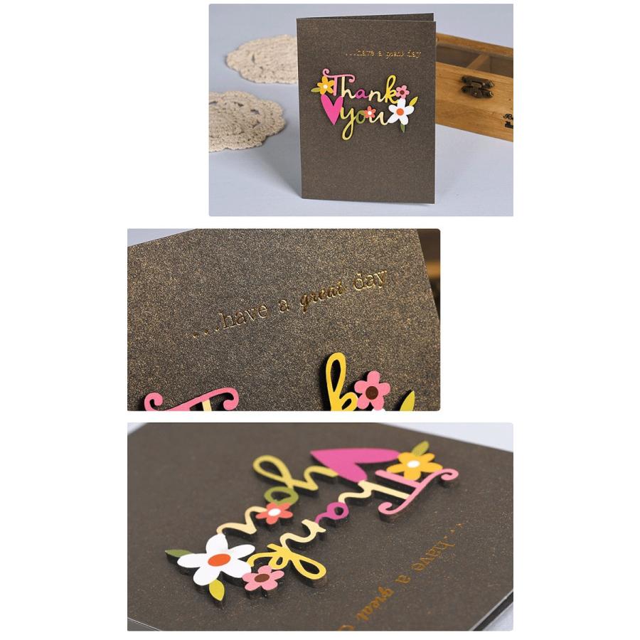 メッセージカード サンキュー 誕生日バースデー | 立体 3D 箔押し ゴールド | 木 森 花 フラワー | カード+中紙+封筒 10種セット|moin-moin|11