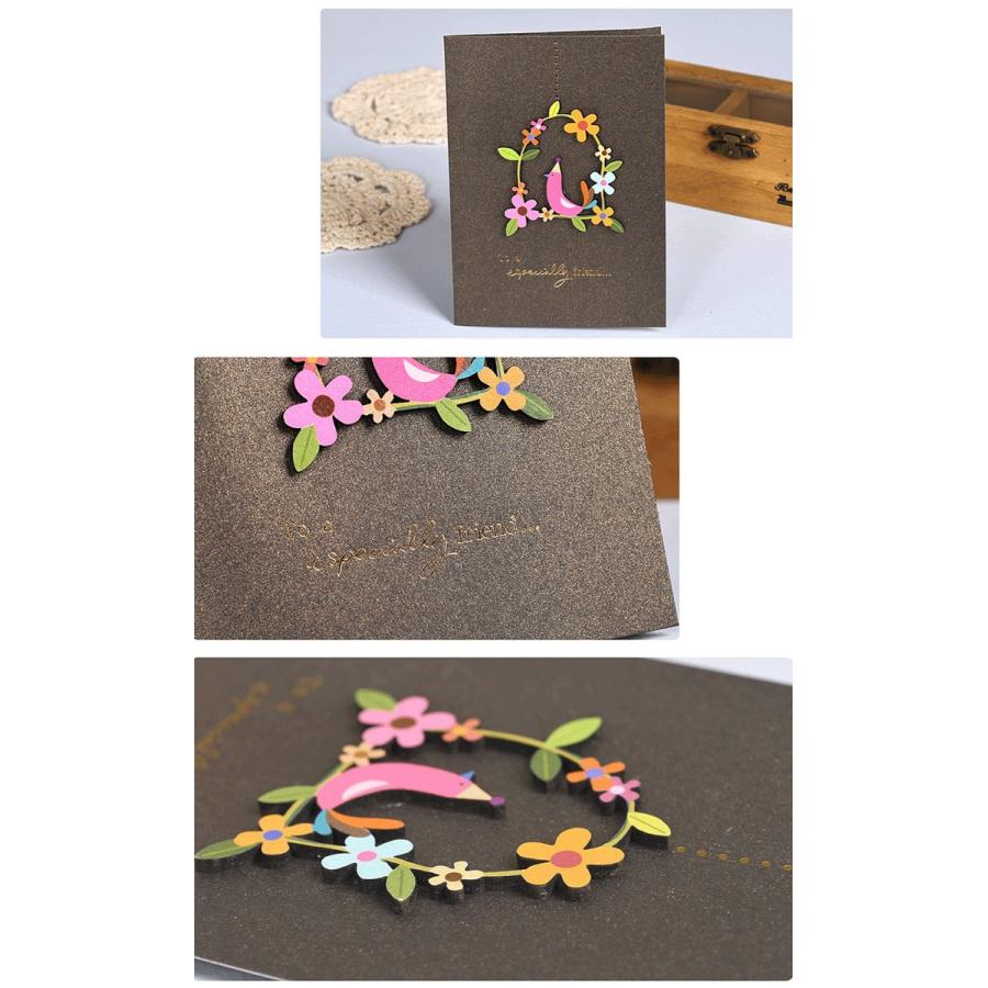 メッセージカード サンキュー 誕生日バースデー | 立体 3D 箔押し ゴールド | 木 森 花 フラワー | カード+中紙+封筒 10種セット|moin-moin|06
