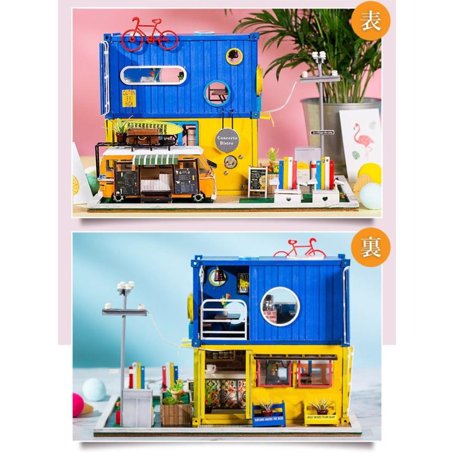 送料無料 ドールハウス ミニチュア 手作りキット 真夏日のフレンチカフェ  キッチンカー | 中型 | LEDライト+アクリルケース+オルゴール |  | 05