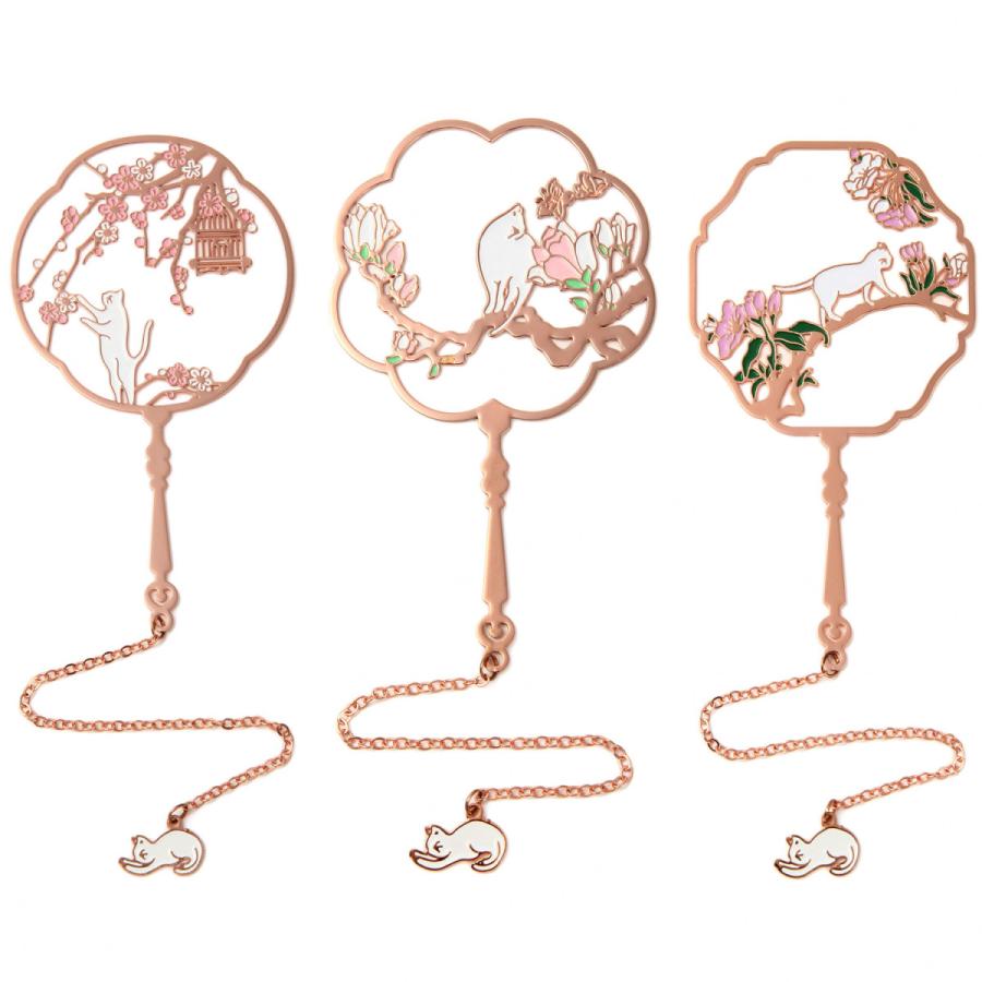 しおり ブックマーク ブックマーカー猫 扇形 うちわ | チェーン 桜