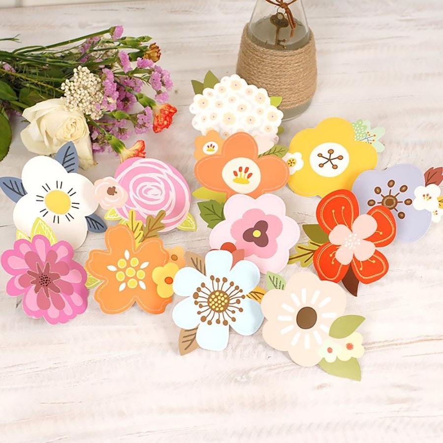 メッセージカードお花畑 花 フラワー ブーケ | プレゼント 寄せ書き 大容量 ミニ レター ラメ キラキラ | カード+封筒 12種セット | 