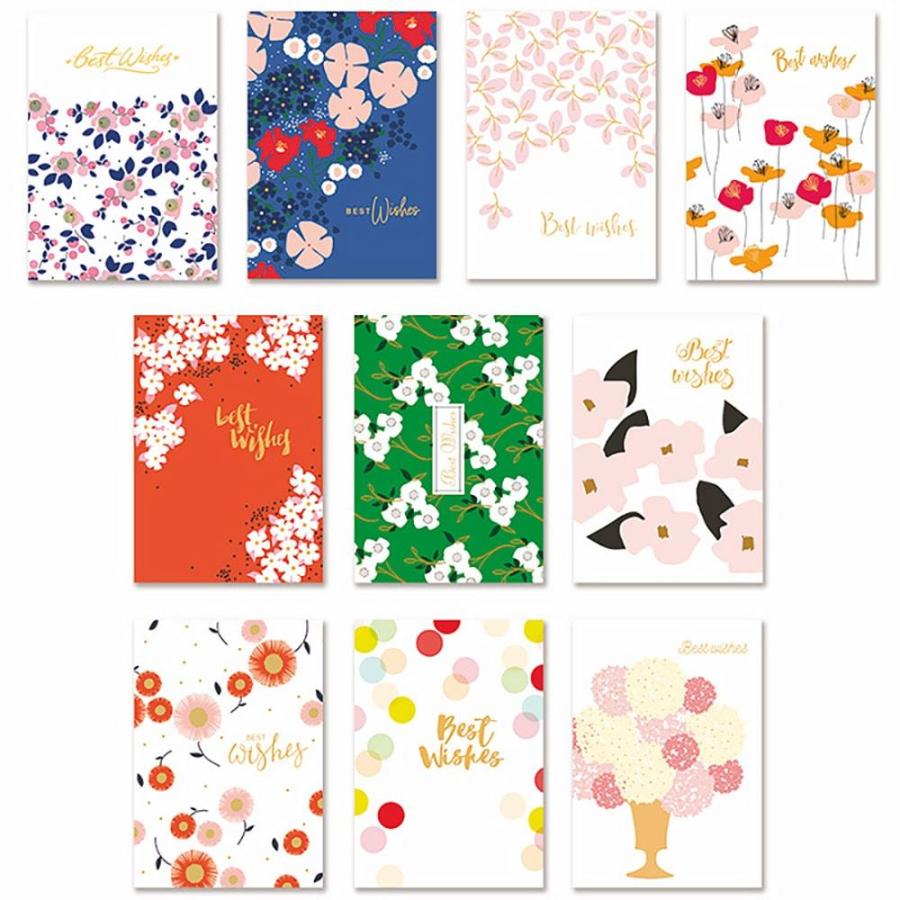 メッセージ カードお祝い 祝 best wishes よろしく めでたい ギフト | 柄 おしゃれ 箔押し 高級感 | 本体+封筒10種セット | 