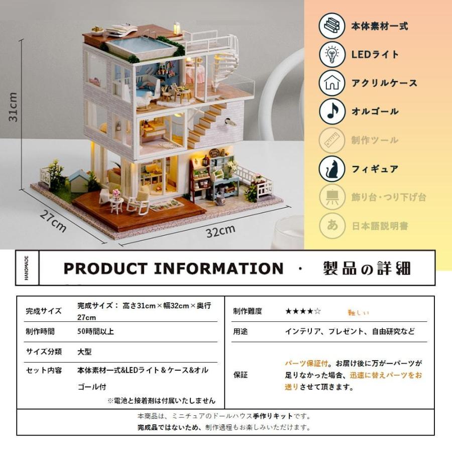 ドールハウス ミニチュア 手作りキット | 犬と暮らす屋上にプールのある3階建 | 大型 1/24 | LEDライト + アクリルケース+オルゴール｜moin-moin｜02