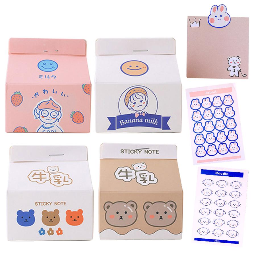 メモ帳 メモ ノート牛乳パック 4つ + シール2枚セット / うさぎ くま
