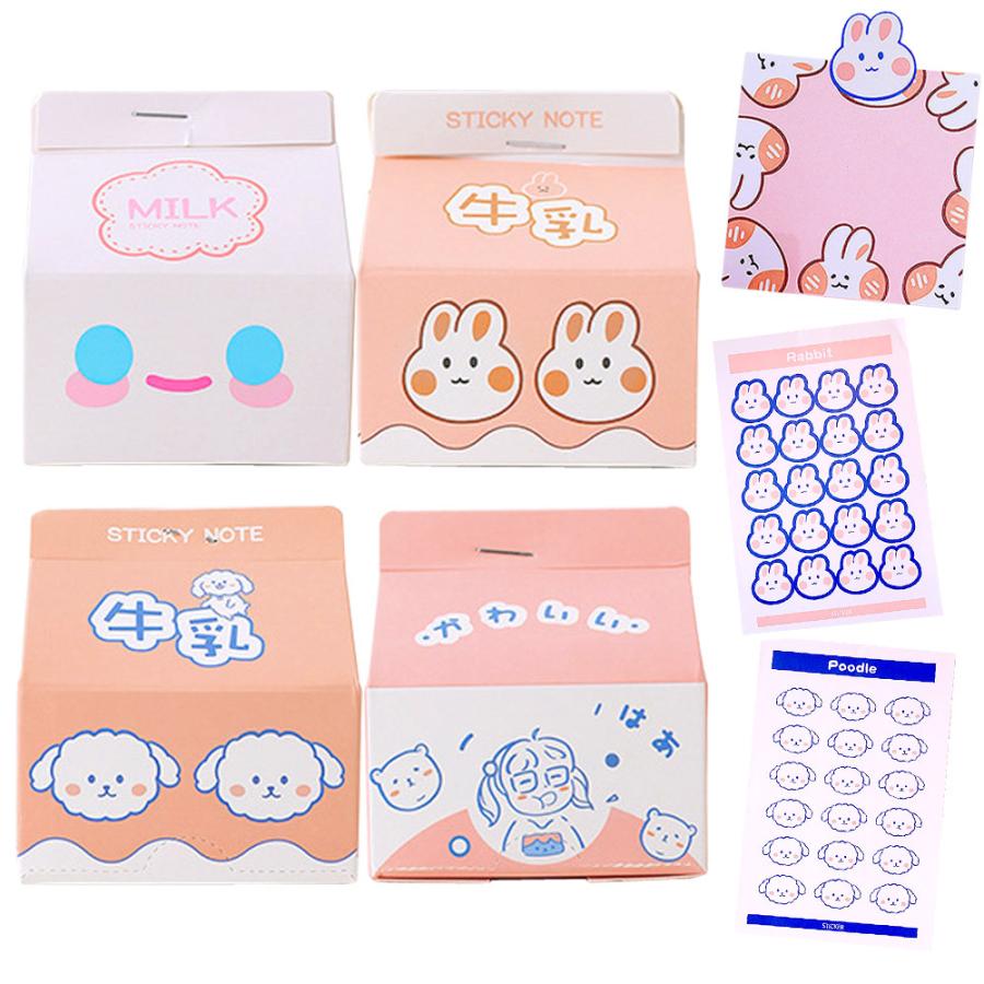 メモ帳 メモ ノート牛乳パック 4つ + シール2枚セット / うさぎ くま