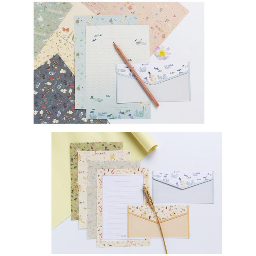 【60サイズ】　メモ　シール　レターセット　紙モノ　大量　まとめ売り レターセット10種(合計 便箋60枚+封筒30枚) アソート / ライン