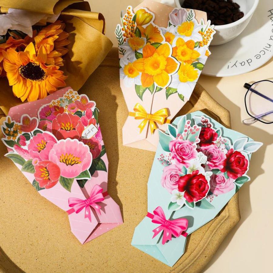 メッセージカード3種セット 12×17cm 花束 花 フラワー ブーケ 型