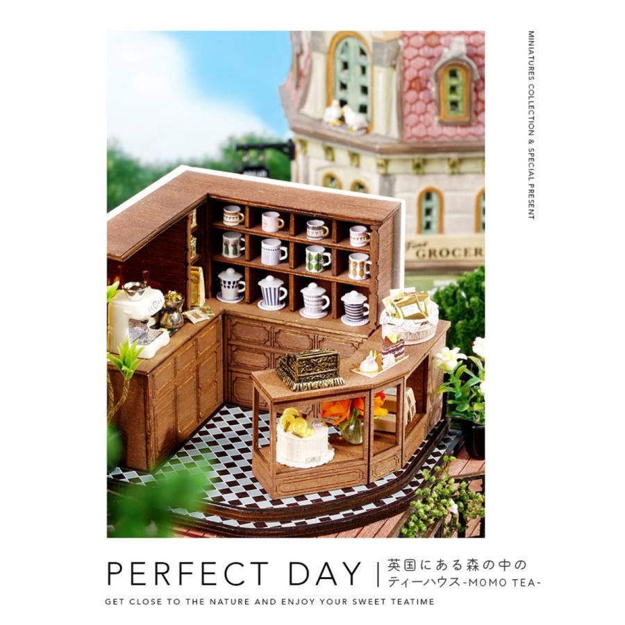 ドールハウス ミニチュア 手作りキット 英国にある森の中のティーハウス カフェ 喫茶店 おしゃれ | LEDライト+アクリルケース+オルゴール|moin-moin|09
