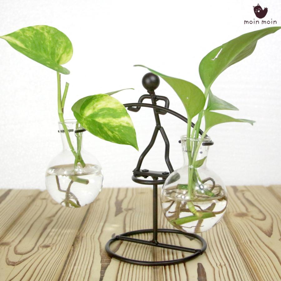 フラワーベースガラス 花瓶 フラスコ 天秤 がんばる 棒人間 おもしろ