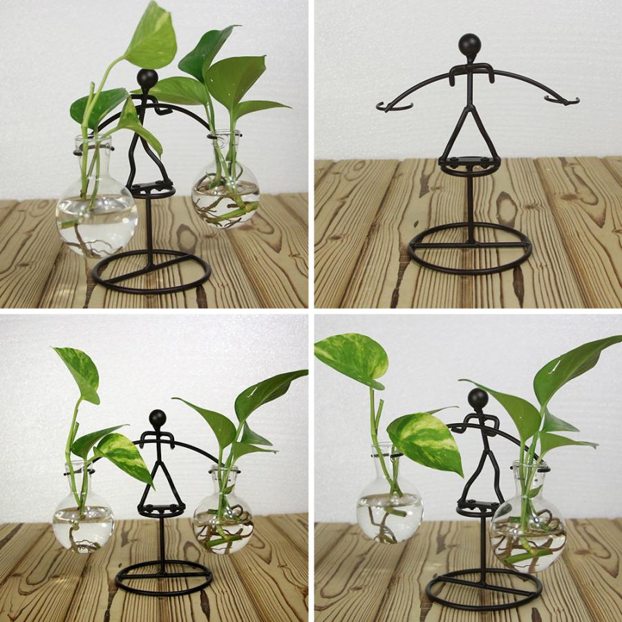 フラワーベースガラス 花瓶 フラスコ 天秤 がんばる 棒人間 おもしろ