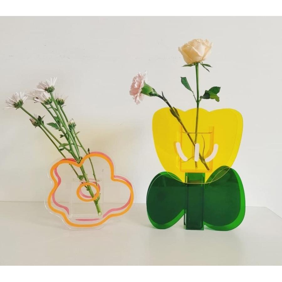 首長の水刺し　76cm 置物　花瓶　透明な茶黄色 一輪挿し 花瓶 NEW ICHIRIN VASE colorful 組み立て式 ガラス