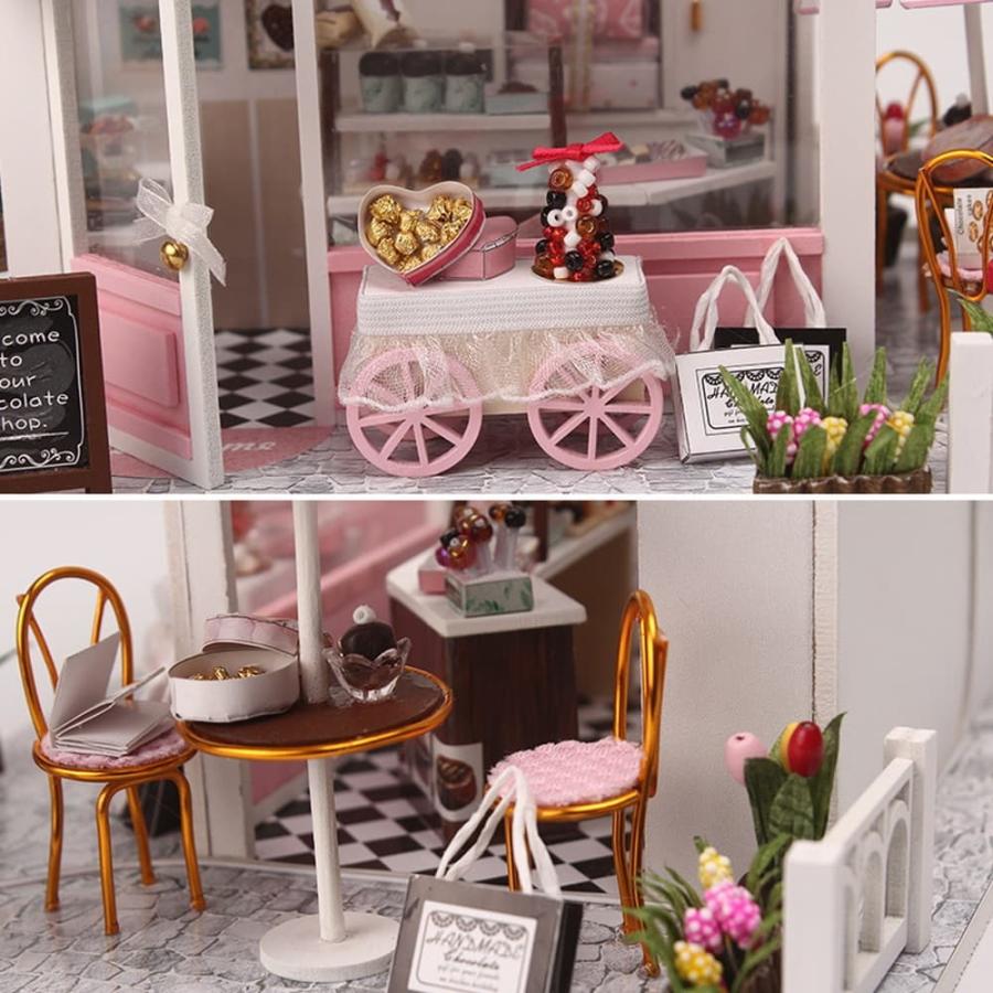 ドールハウス完成品オーダー。ピンクチョコレートストア 1/24 ドールハウス ミニチュア DIY 手作りキット 小さな