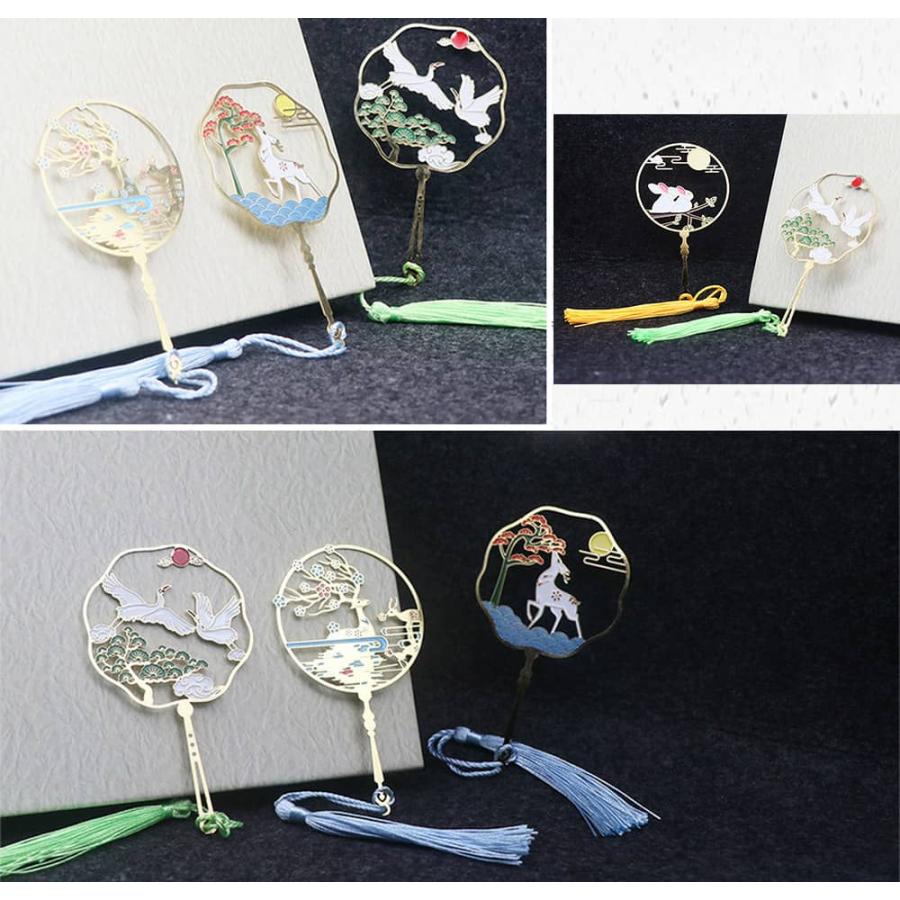 しおり ブックマーク扇形 うちわ タッセル 美麗 おしゃれ シルエット