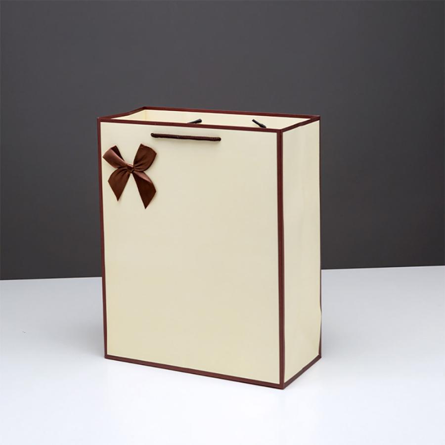 ラッピングギフトバッグ 手提げ袋 紙袋 5枚 ( シンプルクリーム×ブラウンライン・リボン 22.7×17.7×7.9cm ) ハイピング 縁取り おしゃれ |  | 08