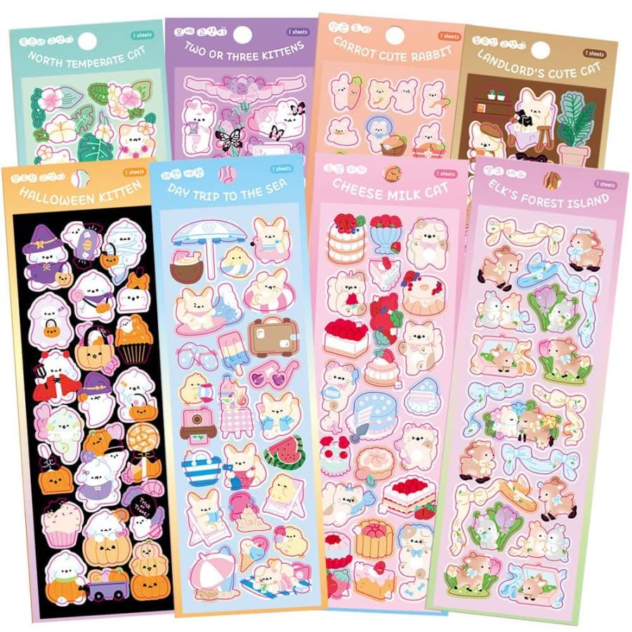 シールゆるゆる きらきら アニマル 動物 アソート 8種セット 猫 小鳥