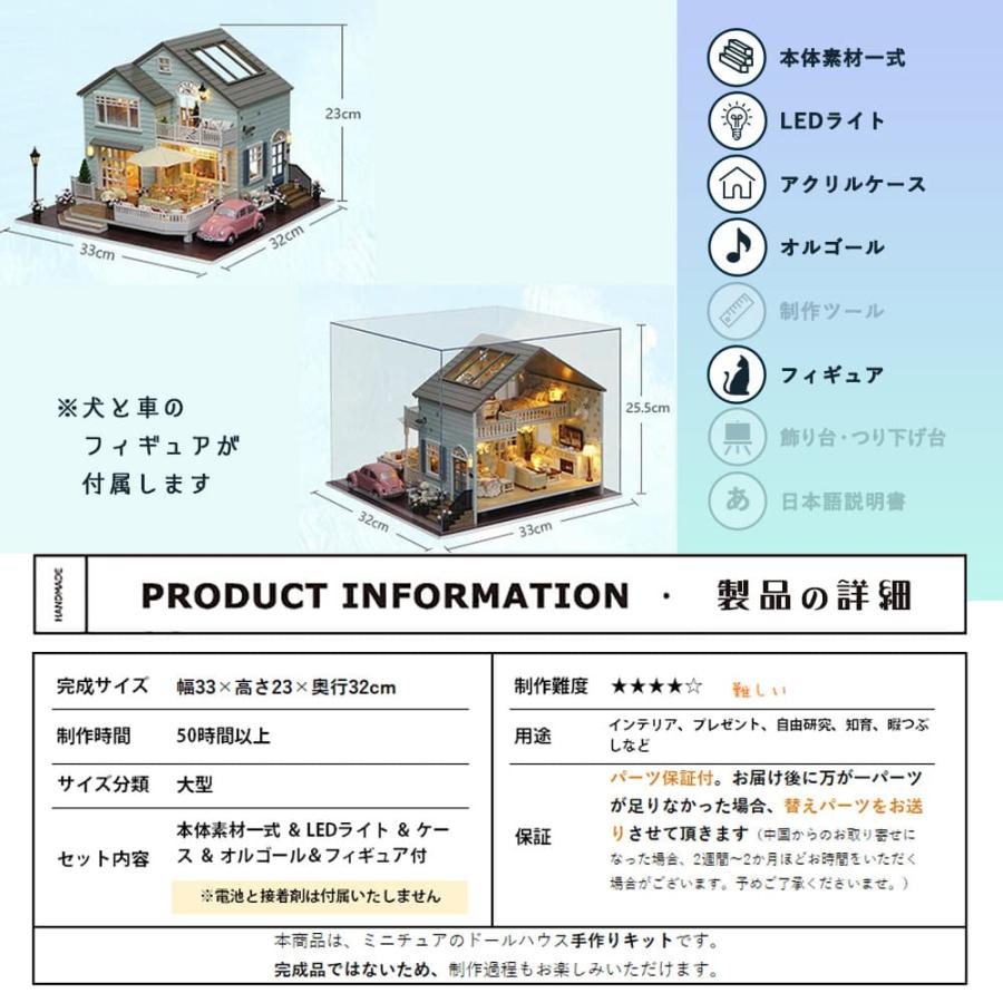 1/24  ドールハウス ミニチュア 手作りキット 英語説明書  犬と暮らす田舎の大きな一軒家/LEDライト+オルゴール+わんこフィギュア(2匹)+車+アクリルケース｜moin-moin｜03