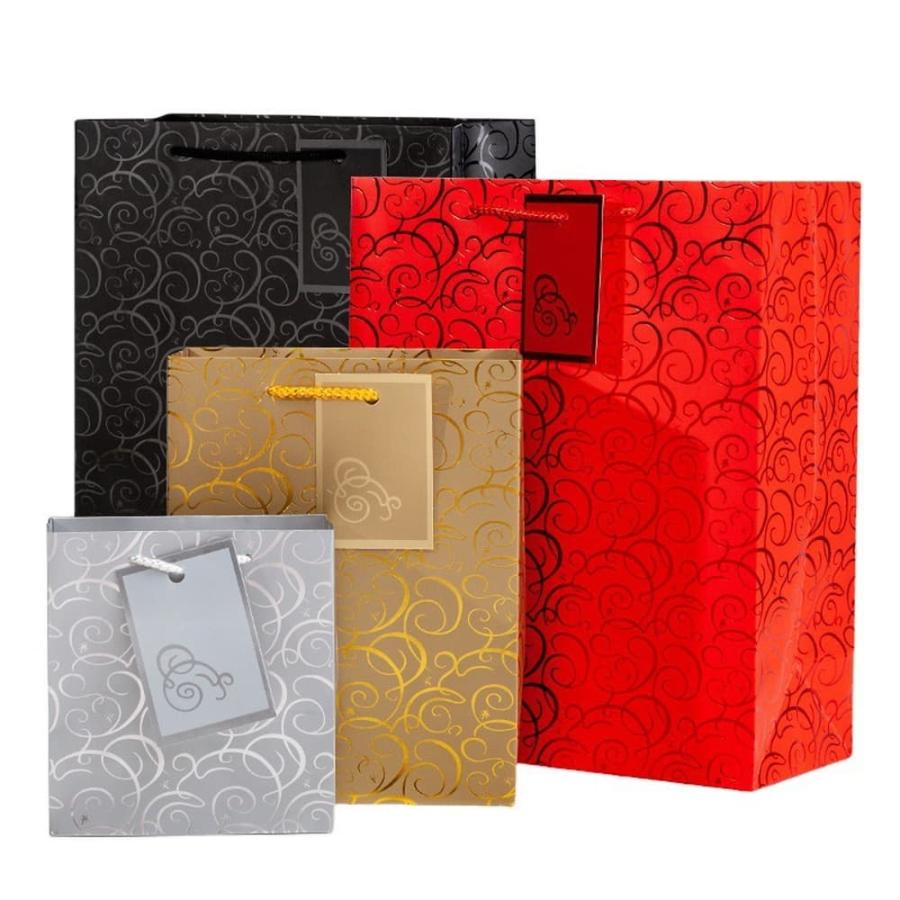 ラッピングギフトバッグ 手提げ袋 紙袋 5枚 (ゴールド 和風×タグ 13.7×15.2×7.4cm ) ゴージャス 豪華 金 総柄 パターン ジャパン 和 おしゃれ |  | 11