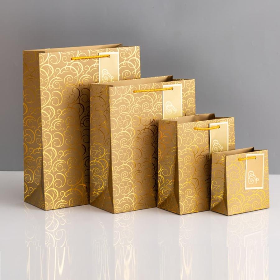 ラッピングギフトバッグ 手提げ袋 紙袋 5枚 (ゴールド 和風×タグ 13.7×15.2×7.4cm ) ゴージャス 豪華 金 総柄 パターン ジャパン 和 おしゃれ |  | 07