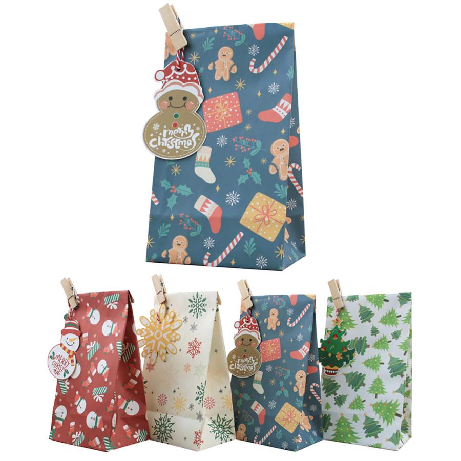 ラッピングクリスマス 20.5×12×8cm ギフト クラフト 紙袋+タグ+