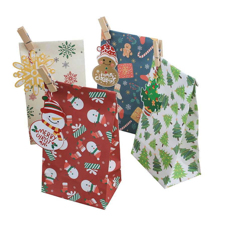 ラッピングクリスマス 20.5×12×8cm ギフト クラフト 紙袋+タグ+紐+