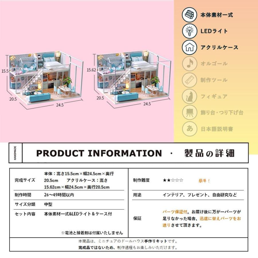 ドールハウス ミニチュア 手作りキット セット二階建て ドリームハウス 現代モダン|子供部屋 うさぎ ファンシー|1/24 中型|LEDライト+アクリルケース 付属｜moin-moin｜02