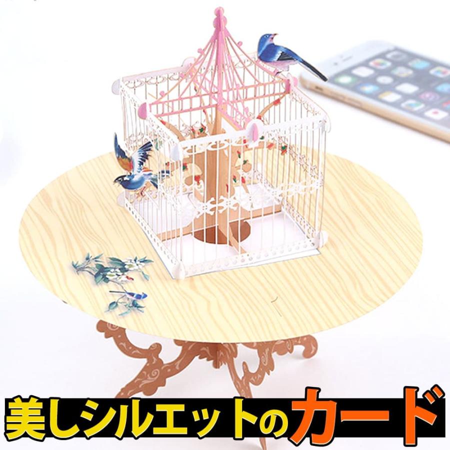 メッセージ カード3D 立体 飛び出す テーブル の 上 小鳥 バード