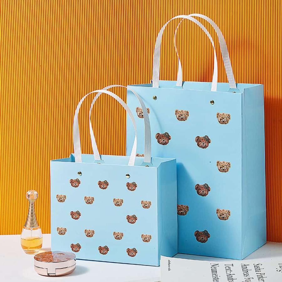 ラッピングくま ギフトバッグ 手提げ袋 紙袋 5枚 セット 21.5×18×10cm