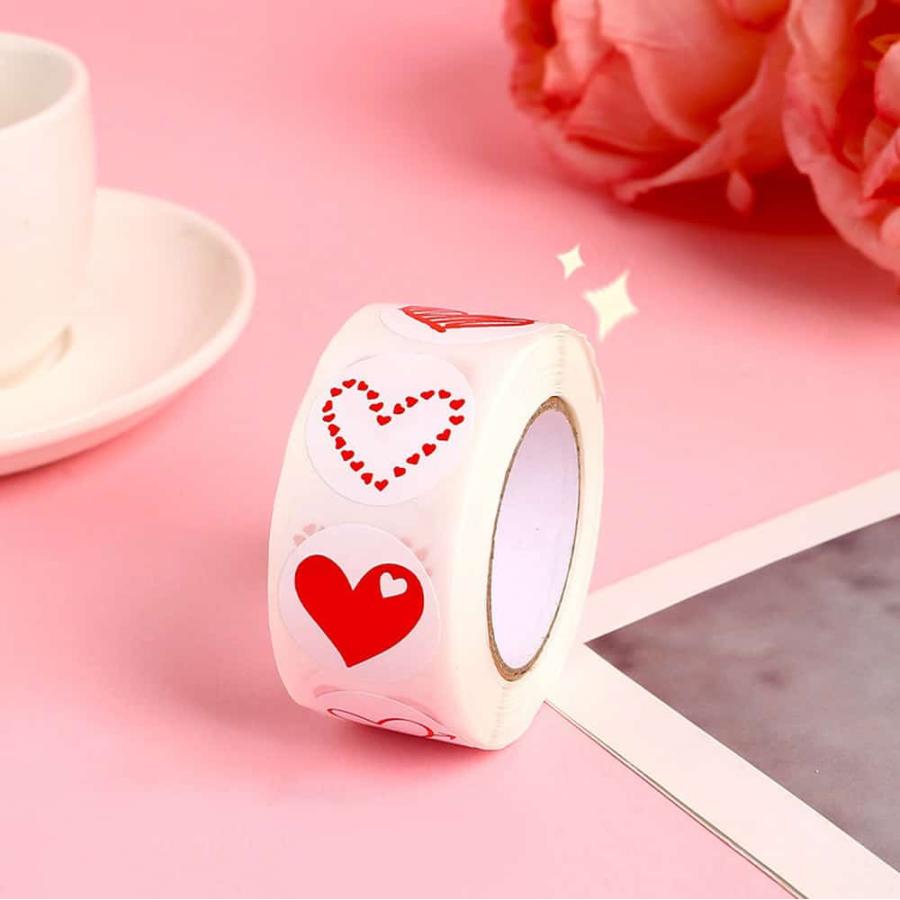 シール大量 ロール 500枚 ハート レッド サンキュー カラフル かわいい
