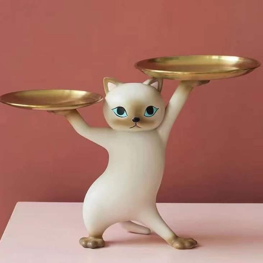 フィギュア 置物 オーナメント 猫 小物を持ってくれる 幅36×高さ