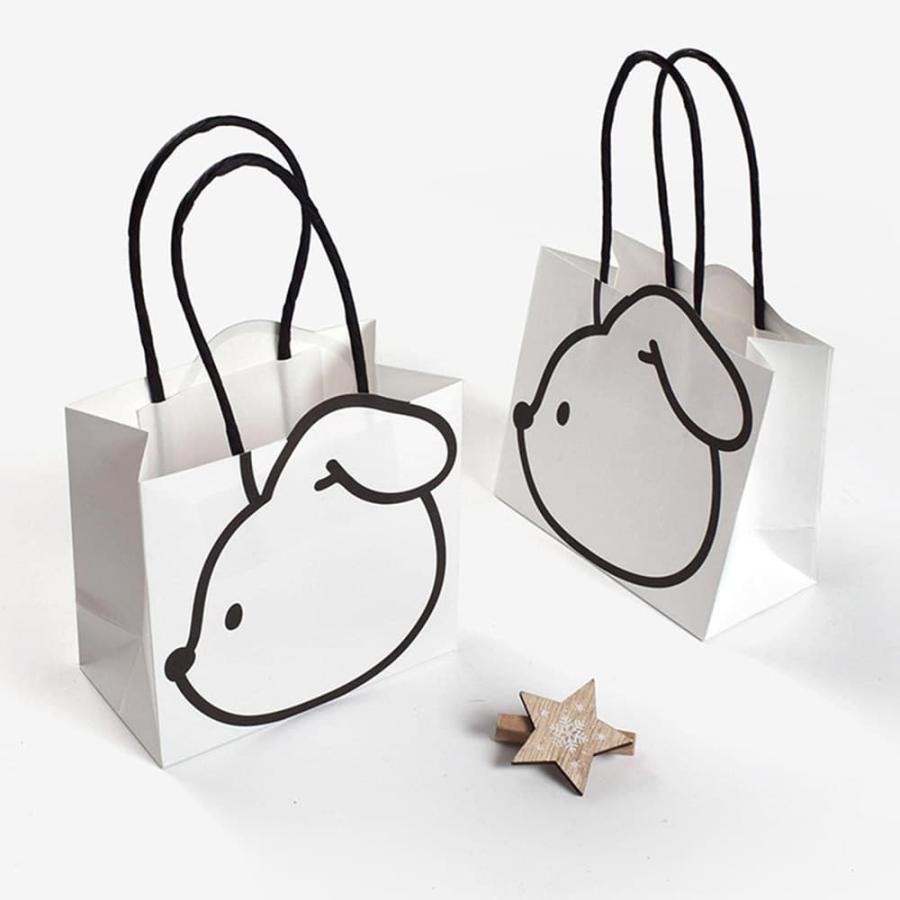 ラッピング犬 紙袋 手提げ袋 5枚 セット 18×16.5×6cm 飛び出す 耳 ギフト プレゼント 白黒 モノクロ ホワイト ブラック いぬ ドッグ アニマル 動物 |  | 08