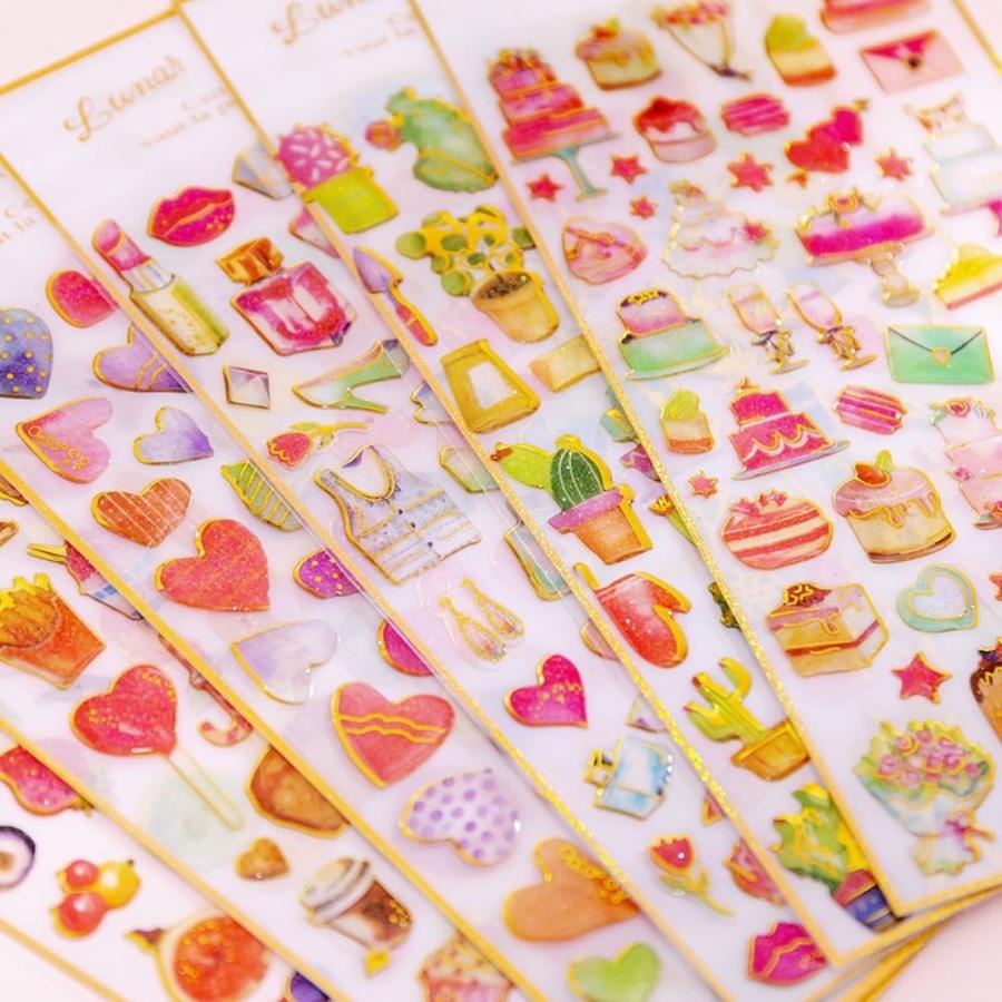 シールステッカー 6種セット ぷっくり 3D きらきら 箔押し (ケーキ 星