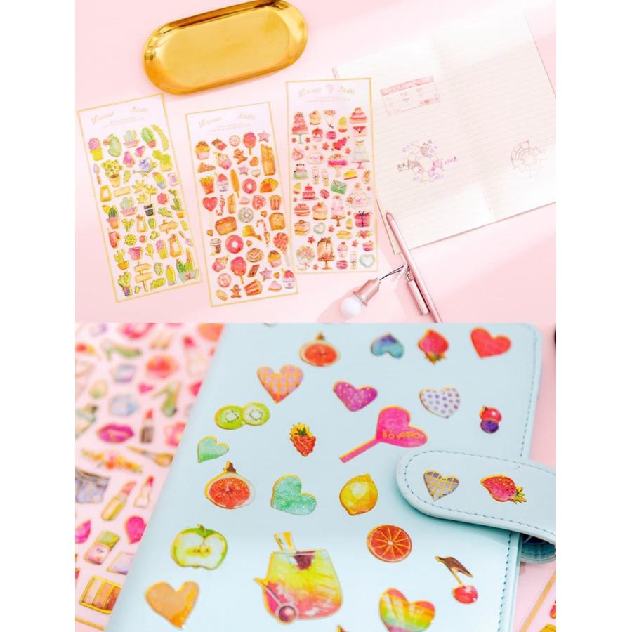 シールステッカー 6種セット ぷっくり 3D きらきら 箔押し (ケーキ 星