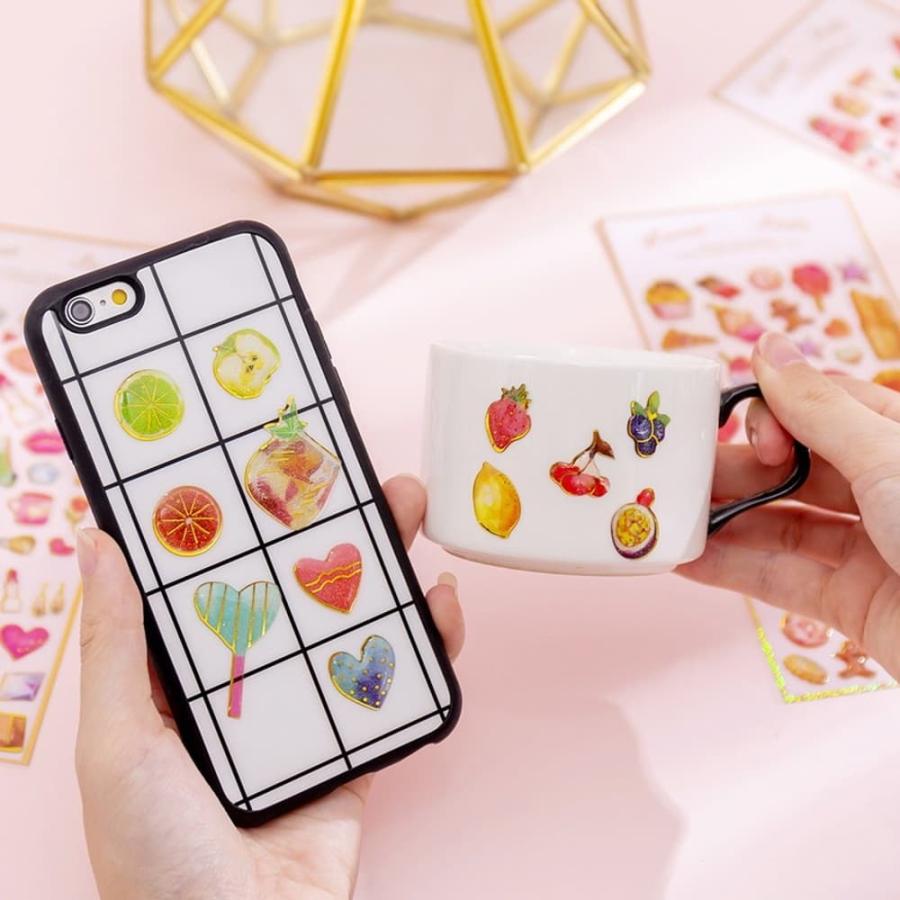 シールステッカー 6種セット ぷっくり 3D きらきら 箔押し (ケーキ 星