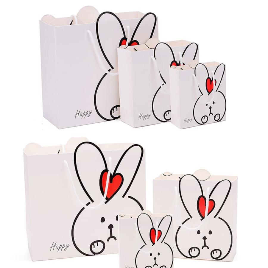 ラッピング うさぎ 紙袋 手提げ袋 5枚セット 14×15×7cm 飛び出す 耳