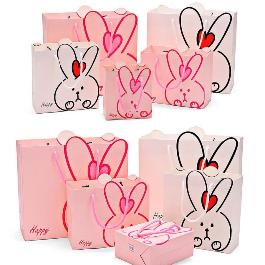 ラッピング うさぎ 紙袋 手提げ袋 5枚セット 14×15×7cm 飛び出す 耳