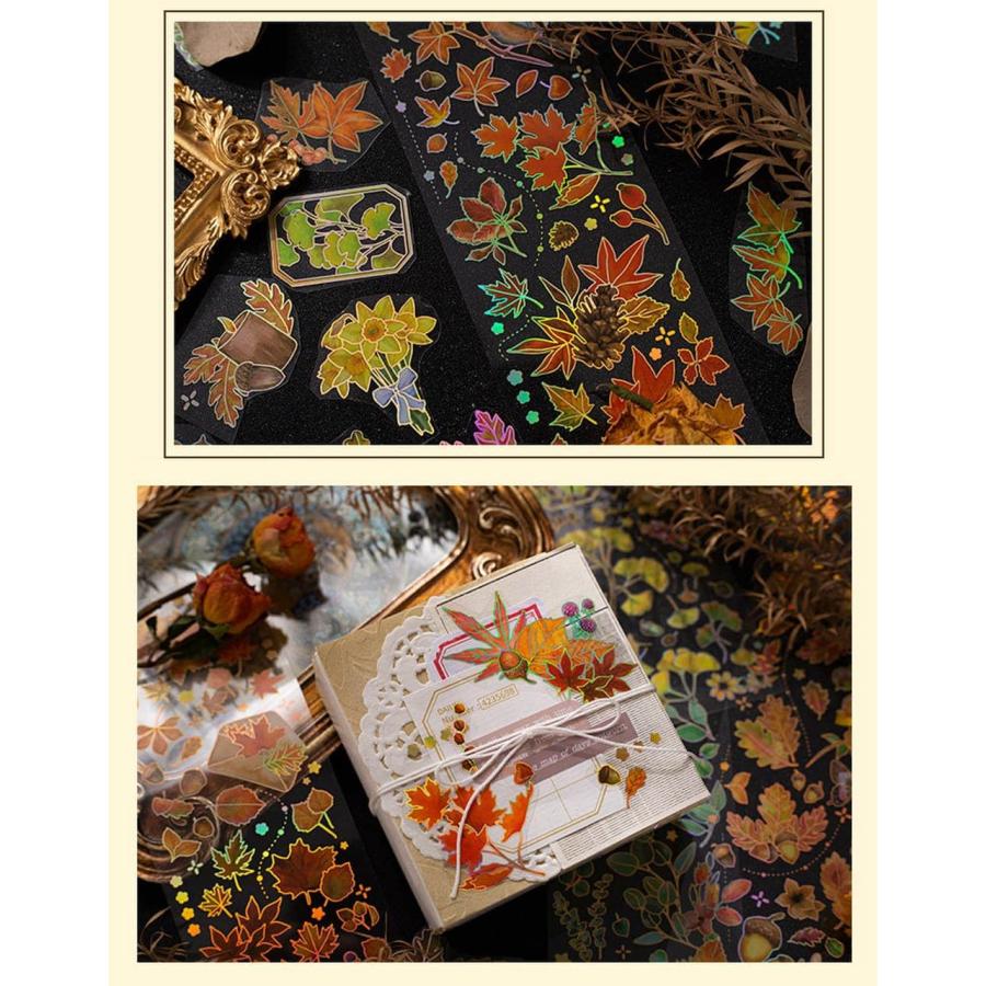 シールステッカー 全面 秋 の 紅葉 12種 セット 花 きらきら 箔押し