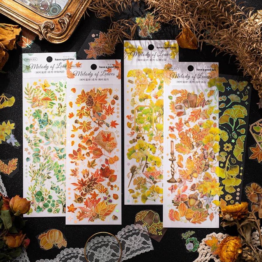 シールステッカー 全面 秋 の 紅葉 12種 セット 花 きらきら 箔押し