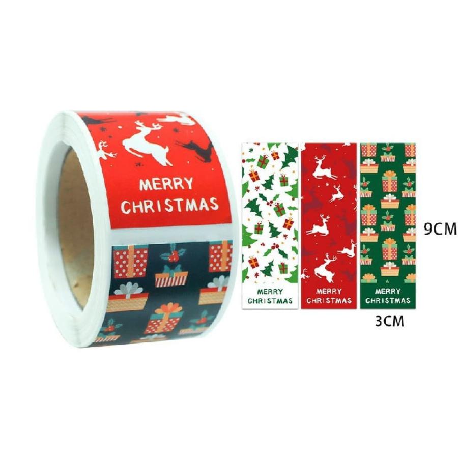 シールクリスマス ロールシール 3種 100枚 大量 セット 9×3cm 縦長