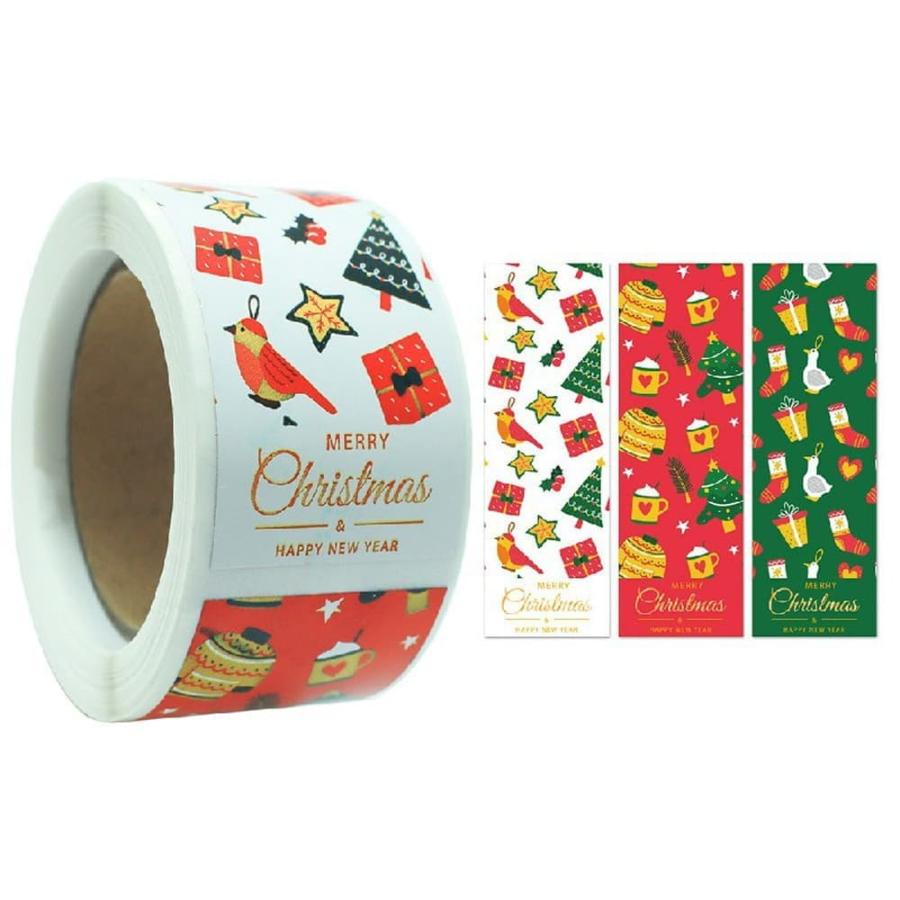 シールクリスマス ロールシール 3種 100枚 大量 セット 9×3cm 縦長