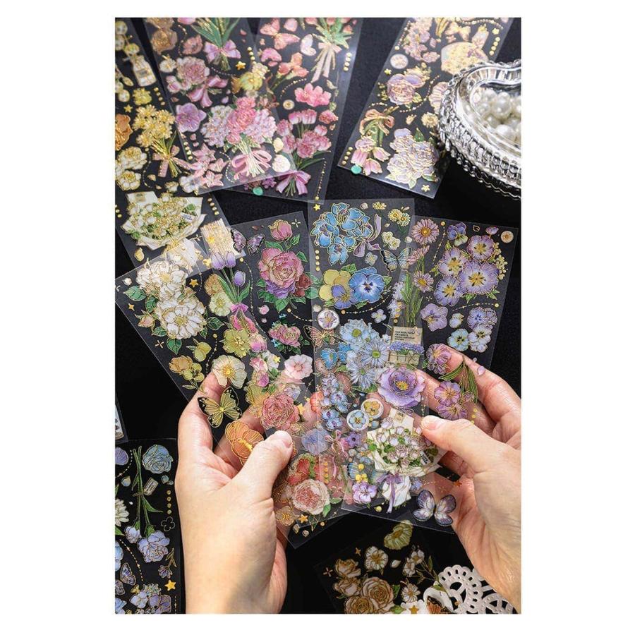 シールステッカー 花束 と リボン 12種 セット フラワー 花 きらきら