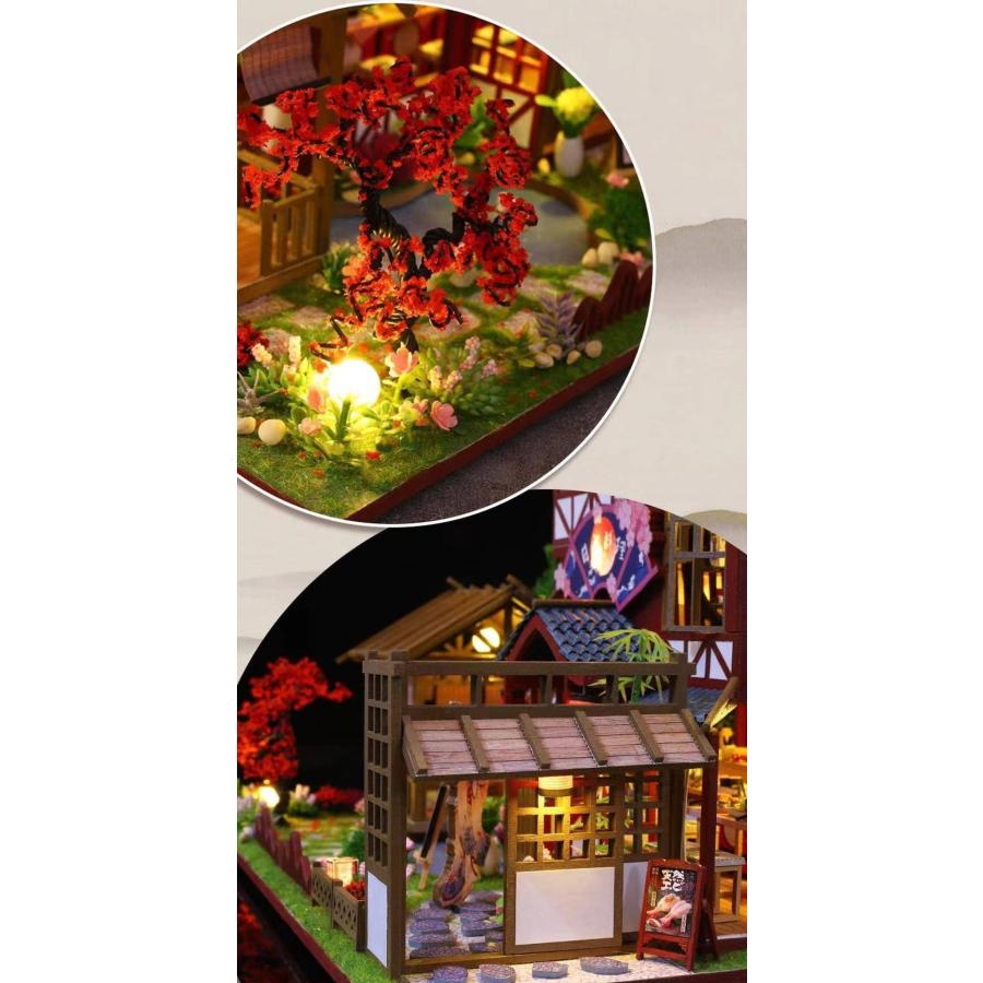 ドールハウス完成品【和風旅館】LEDライト、オルゴール、ケース、ミニフィギュア付 1/24 ドールハウス ミニチュア 手作りキット セット日本料理に自信が