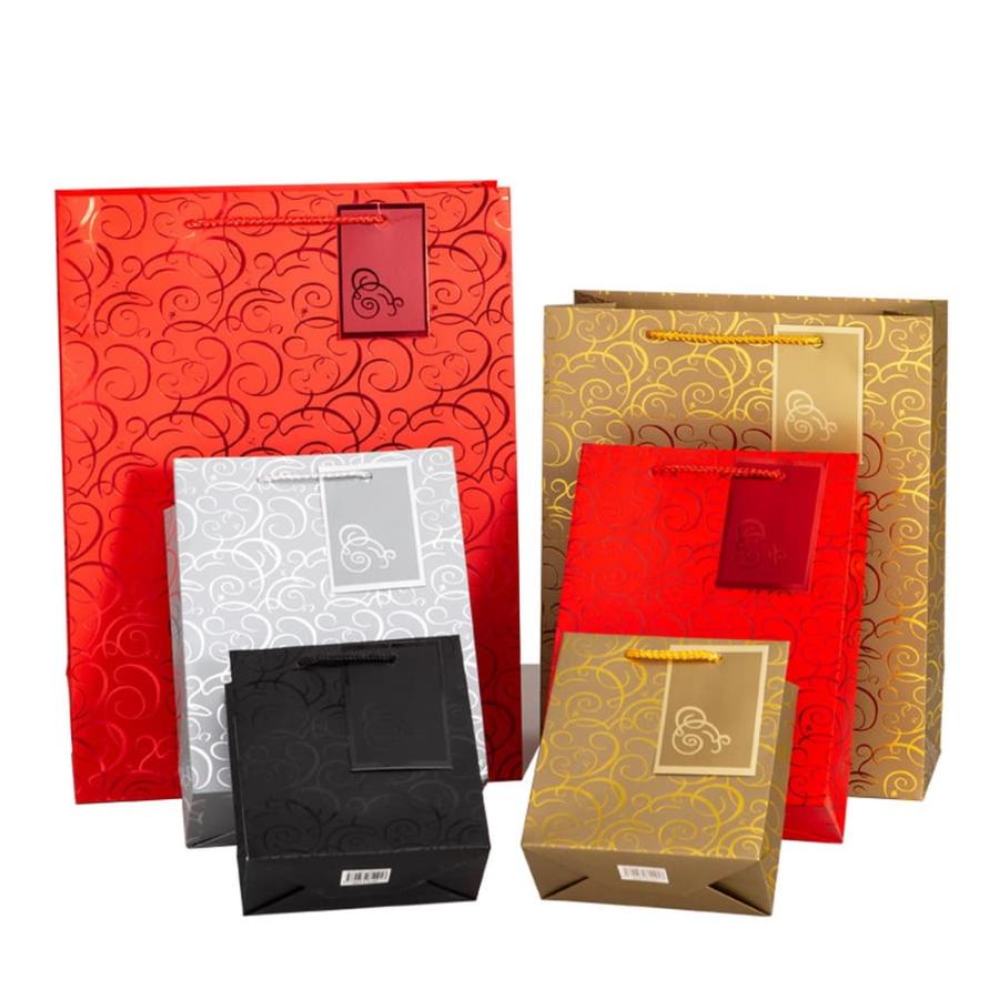 ラッピングギフトバッグ 手提げ袋 紙袋 5枚 ( レッド 和風×タグ 25.3