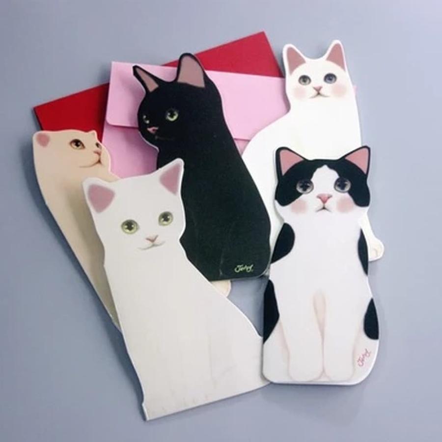 Jetoy愛らしい 猫 メッセージ カード 5種+封筒 セット