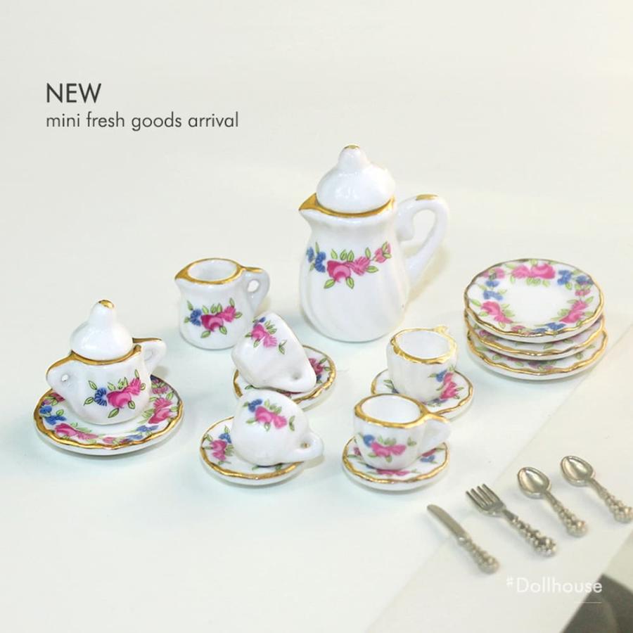 ミニチュア1/12 スケール ドールハウス 食器 器 15点セット 陶器