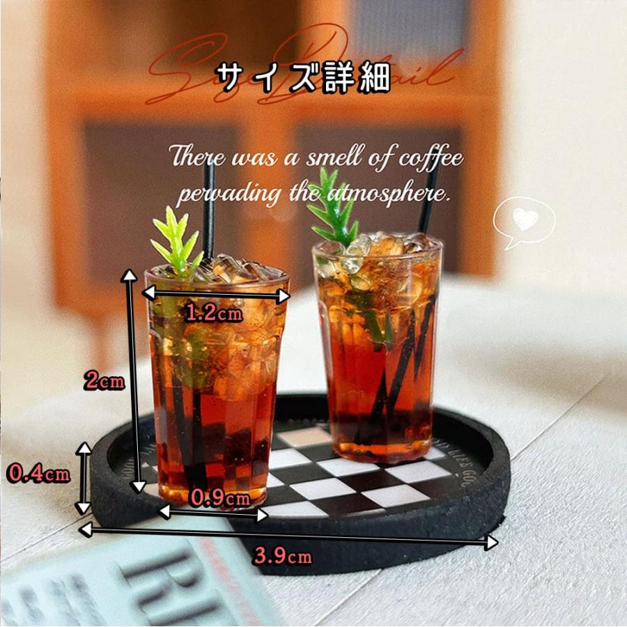 ミニチュア1/6 スケール アイスコーヒー グラス 2つ+トレイ ( お盆 
