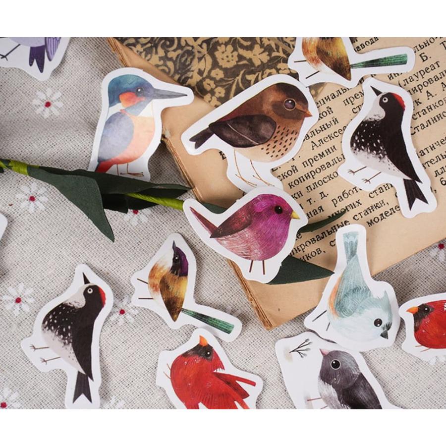 シールフレーク 92枚 アソート セット 小鳥 鳥 フィンチ まんまる 水彩
