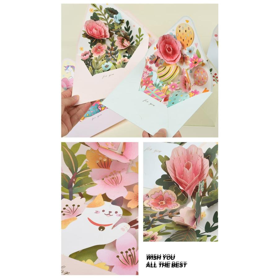 封筒型 ポップアップ カード+ ミニ メッセージカード+封筒 6種