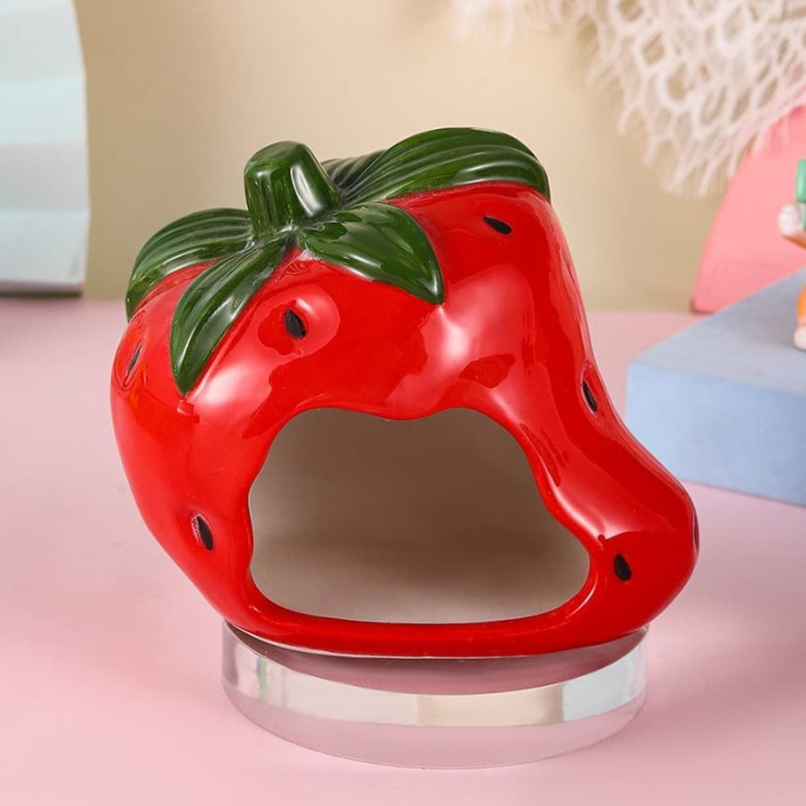 ハムスター 小動物 ハウスいちご レッド ベッド 陶器 ピンク ひんやり